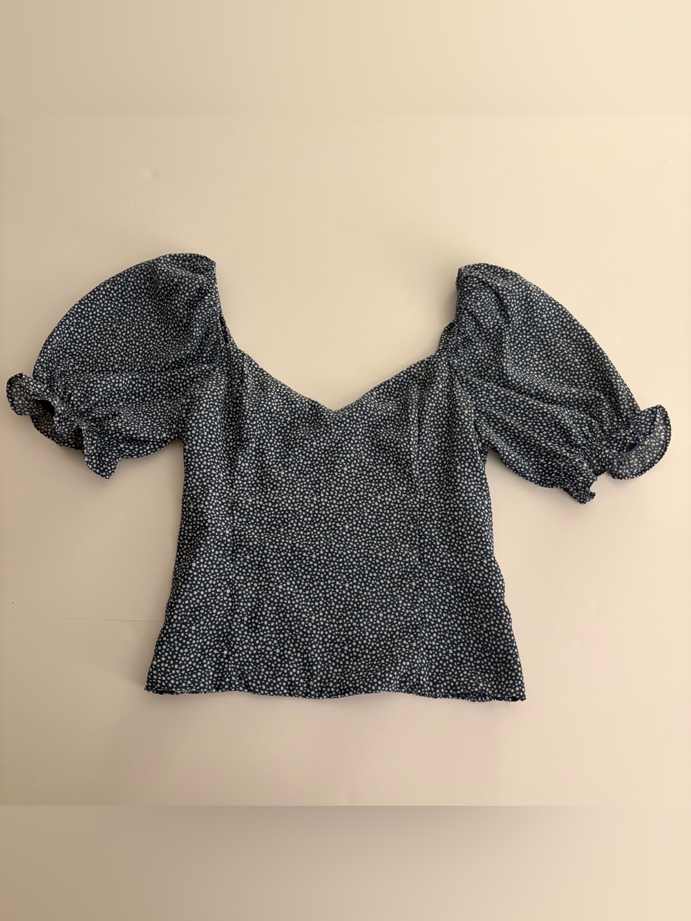 Abercrombie Navy Puff Sleeve Blouse in Dot Print